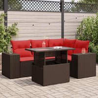 vidaXL Set Divano da Giardino 5 pz Cuscini Marrone Polyrattan e Acacia