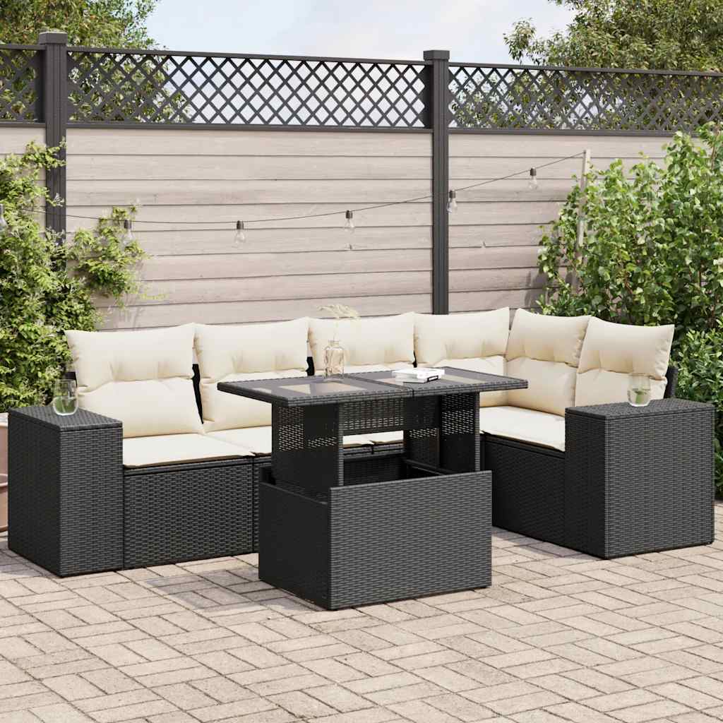 vidaXL Set Divano da Giardino 6 pz con Cuscini Nero in Polyrattan