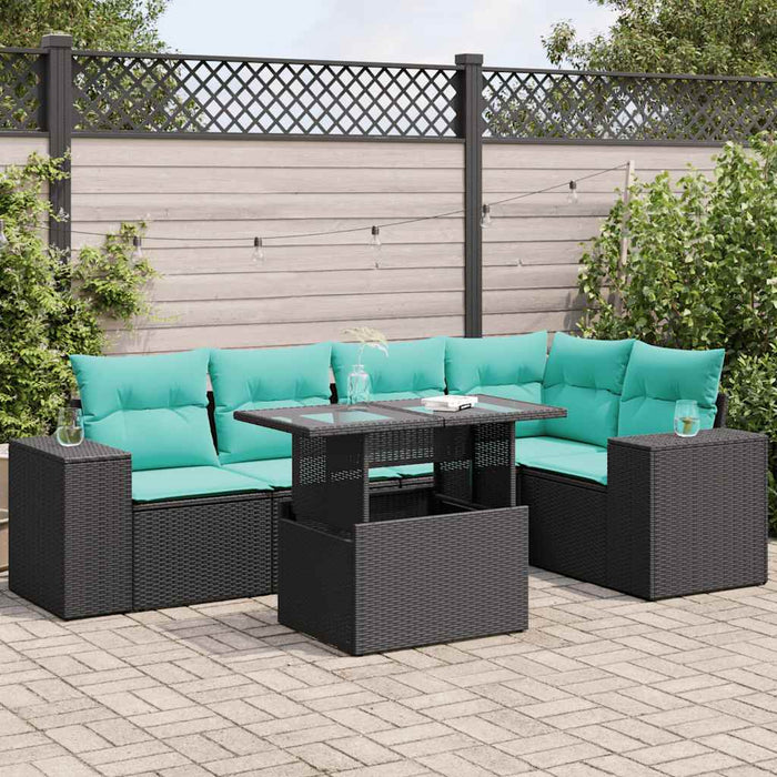 Set Divani da Giardino 6 pz con Cuscini Nero Polyrattan Acacia 3326798