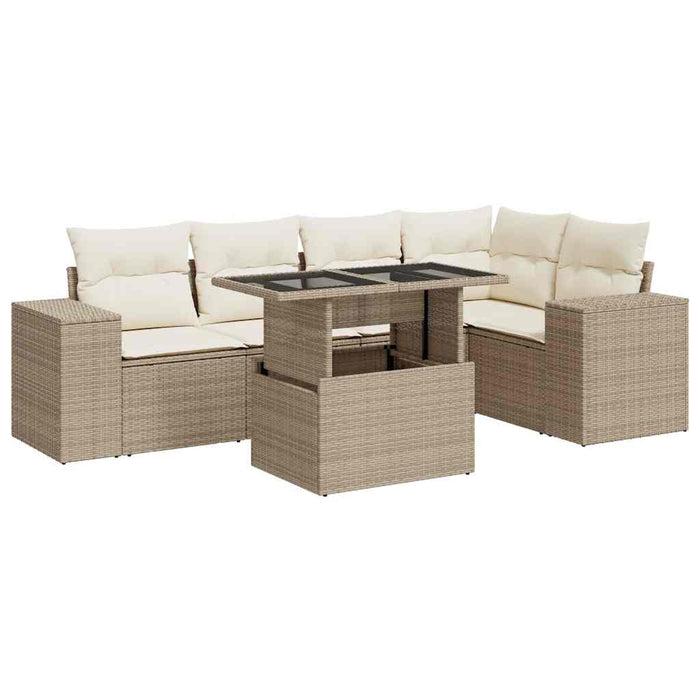Set Divano da Giardino 6 pz con Cuscini Beige in Polyrattan