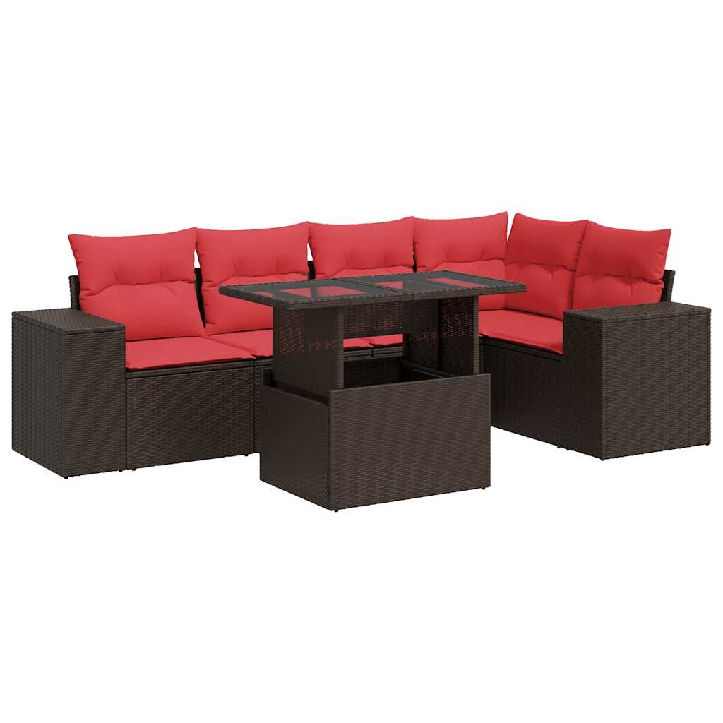 vidaXL Set Divano Giardino 6 pz con Cuscini Marrone Polyrattan Acacia