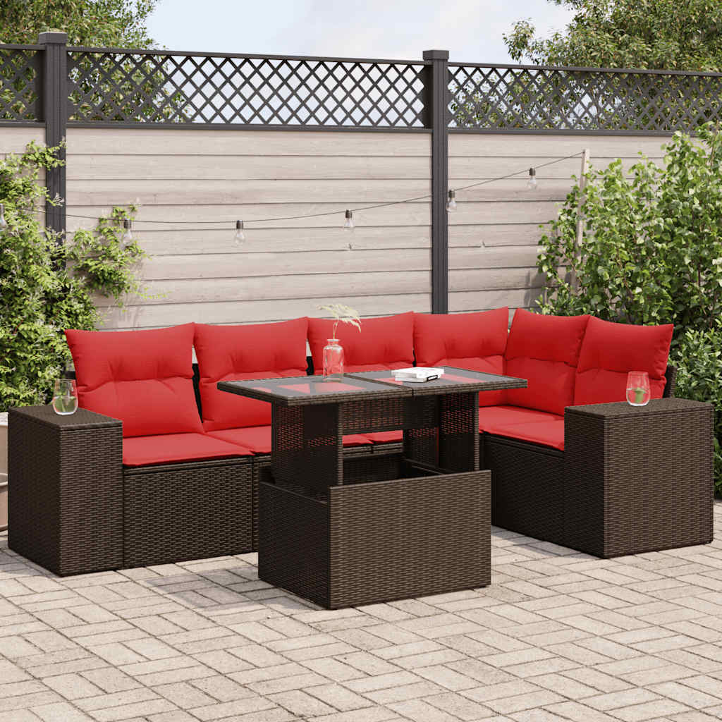 vidaXL Set Divano Giardino 6 pz con Cuscini Marrone Polyrattan Acacia