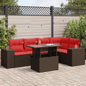 vidaXL Set Divano Giardino 6 pz con Cuscini Marrone Polyrattan Acacia
