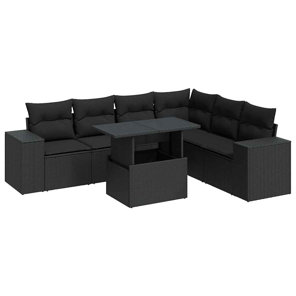 vidaXL Set Divani da Giardino con Cuscini 7pz Nero Polyrattan