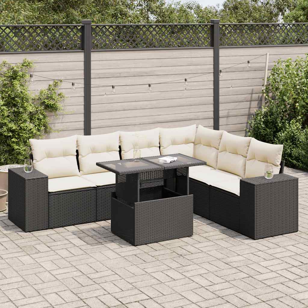 vidaXL Set Divani da Giardino con Cuscini 7pz Nero Polyrattan