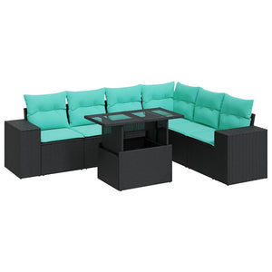 Set Divani Giardino 7pz con Cuscini Nero in Polyrattan Acacia 3326808