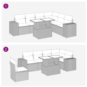 Set Divani Giardino 7pz con Cuscini Nero in Polyrattan Acacia 3326808