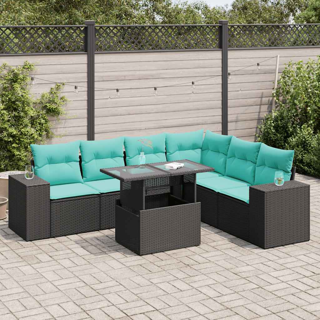 Set Divani Giardino 7pz con Cuscini Nero in Polyrattan Acacia 3326808