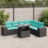 Set Divani Giardino 7pz con Cuscini Nero in Polyrattan Acacia 3326808