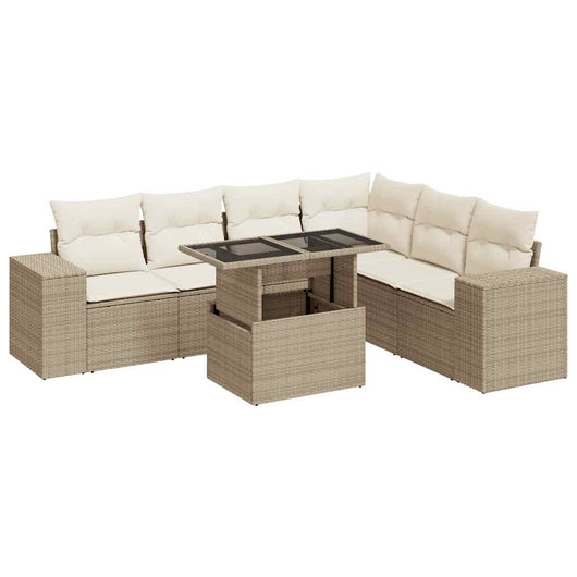 Set Divani da Giardino 7 pz con Cuscini Beige in Polyrattan 3326809