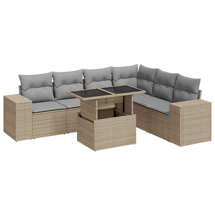 vidaXL Set Divani da Giardino 7 pz con Cuscini Beige in Polyrattan
