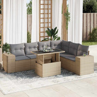 vidaXL Set Divani da Giardino 7 pz con Cuscini Beige in Polyrattan