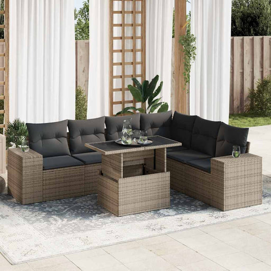 vidaXL Set Divani da Giardino 7 pz con Cuscini Grigio in Polyrattan