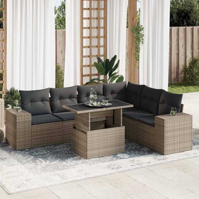 vidaXL Set Divani da Giardino 7 pz con Cuscini Grigio in Polyrattan
