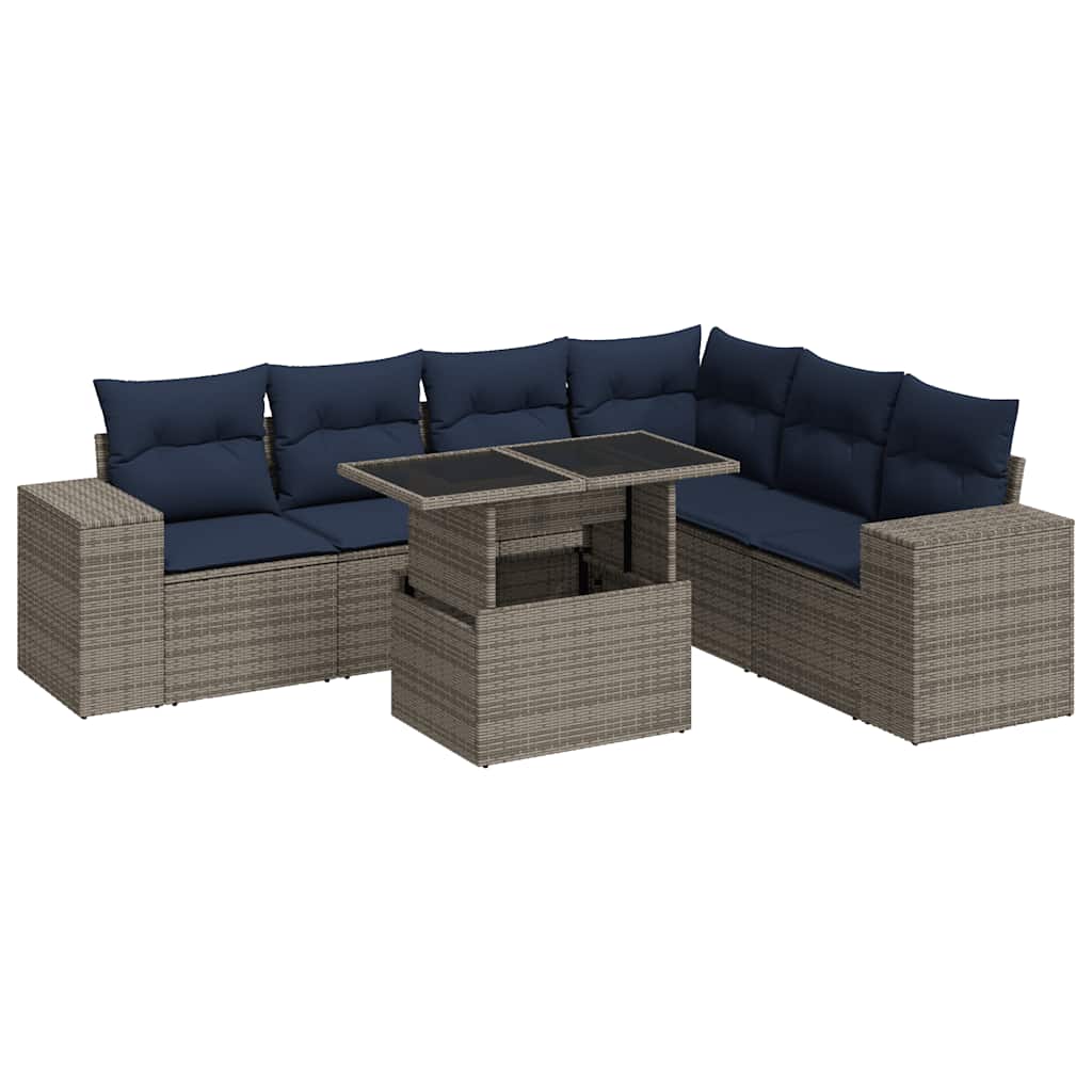 vidaXL Set Divani Giardino 7 pz con Cuscini Polyrattan Grigio Acacia