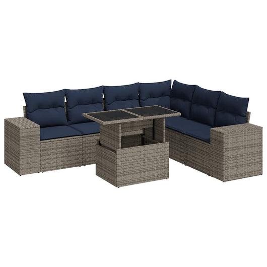 vidaXL Set Divani Giardino 7 pz con Cuscini Polyrattan Grigio Acacia