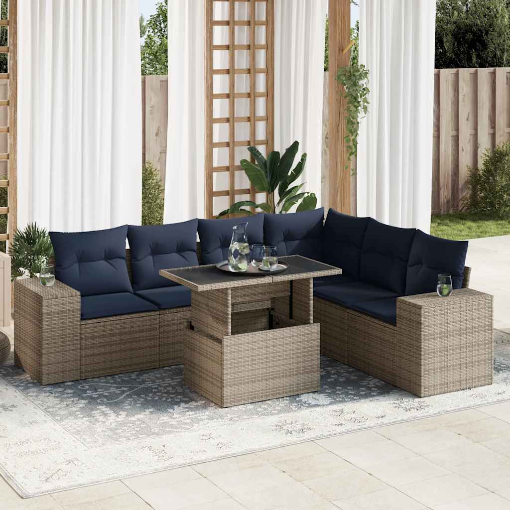 vidaXL Set Divani Giardino 7 pz con Cuscini Polyrattan Grigio Acacia