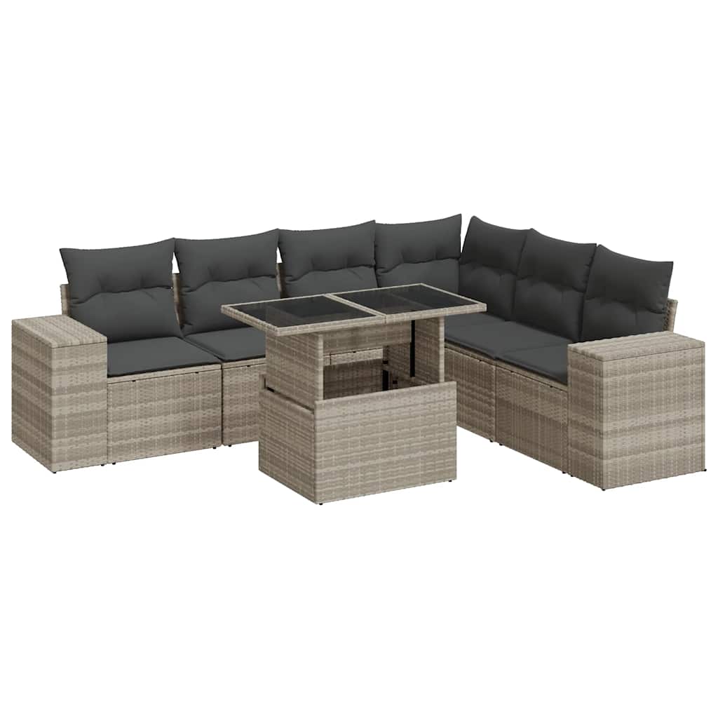 vidaXL Set Divani da Giardino 7pz con Cuscini Grigio Chiaro Polyrattan