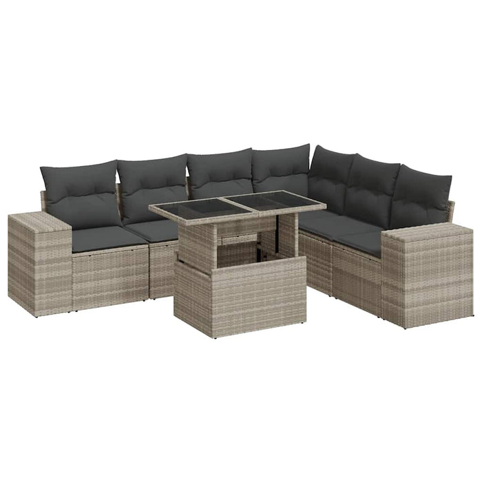 vidaXL Set Divani da Giardino 7pz con Cuscini Grigio Chiaro Polyrattan