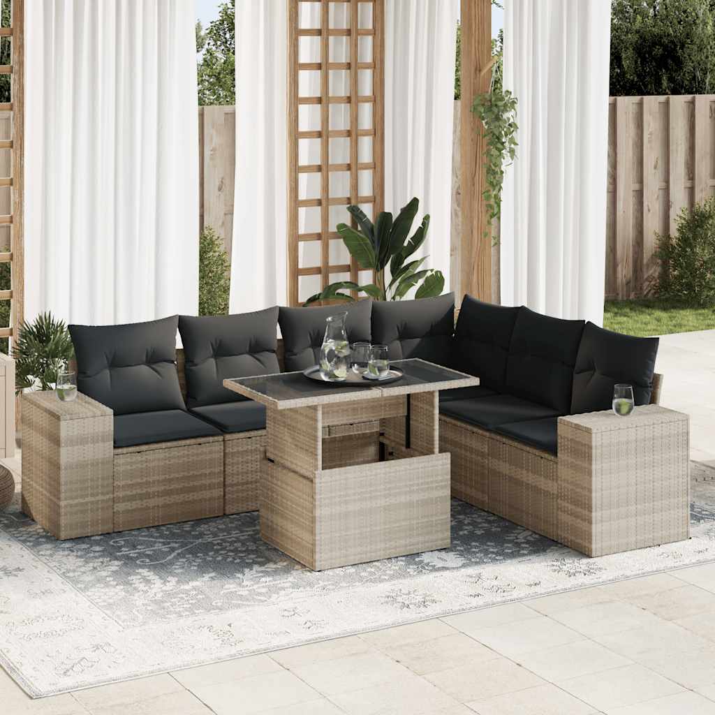 vidaXL Set Divani da Giardino 7pz con Cuscini Grigio Chiaro Polyrattan