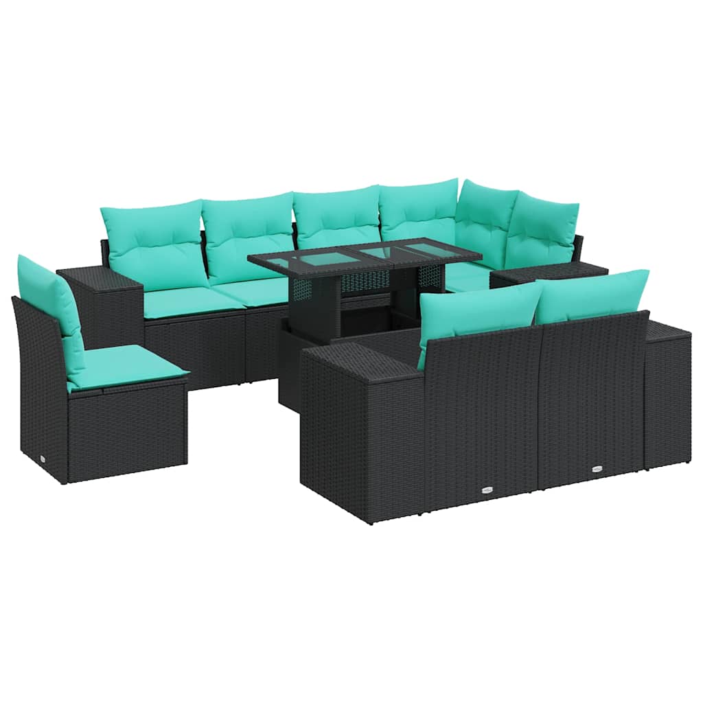 Set Divani Giardino 9 pz con Cuscini Nero in Polyrattan Acacia 3326818