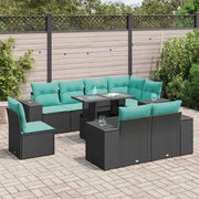 Set Divani Giardino 9 pz con Cuscini Nero in Polyrattan Acacia 3326818