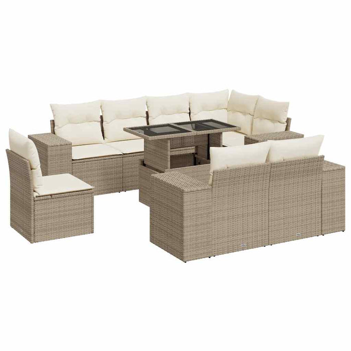 vidaXL Set Divano da Giardino 9 pz con Cuscini Beige in Polyrattan