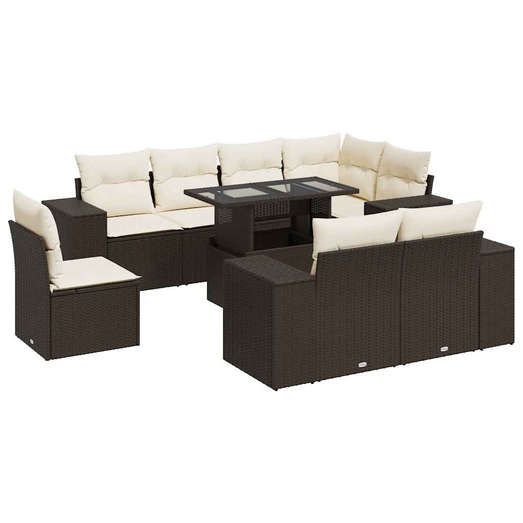 vidaXL Set Divani da Giardino 9pz con Cuscini Marrone in Polyrattan