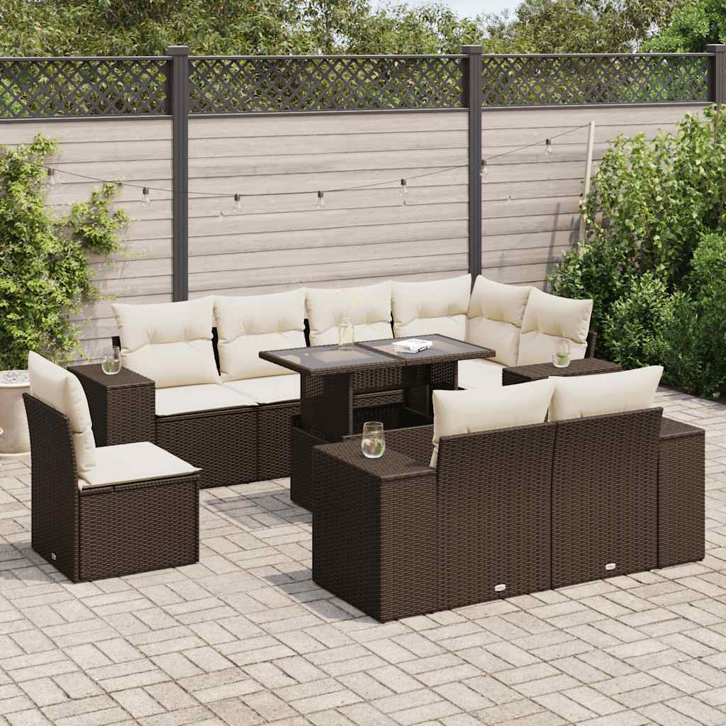 vidaXL Set Divani da Giardino 9pz con Cuscini Marrone in Polyrattan