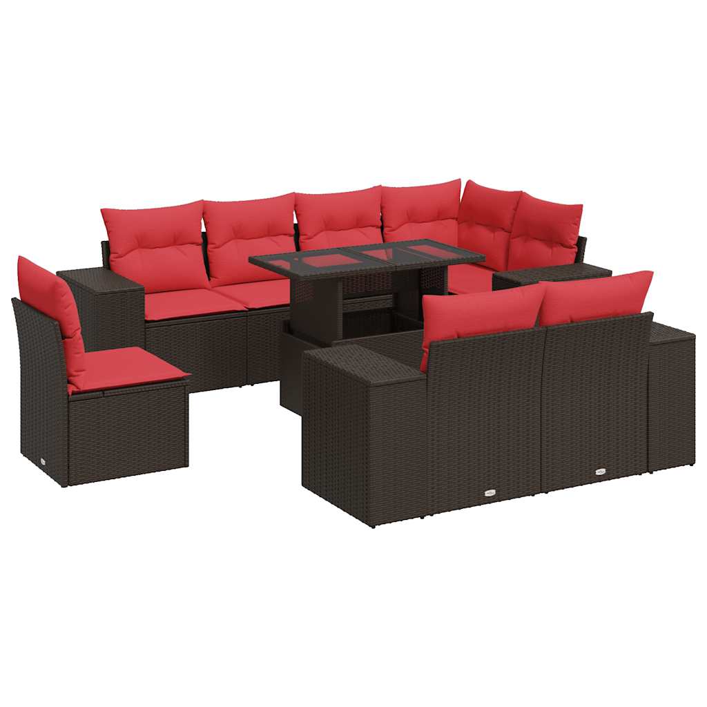 vidaXL Set Divani Giardino 9 pz con Cuscini Marrone Polyrattan Acacia