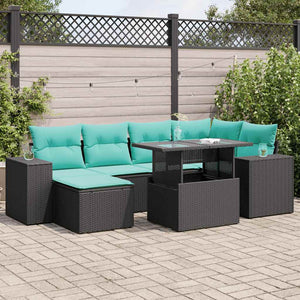 Set Divani da Giardino 9 pz con Cuscini Nero Polyrattan Acacia 3326828