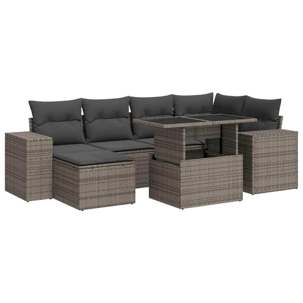vidaXL Set Divani da Giardino 7 pz con Cuscini Grigio in Polyrattan