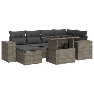 vidaXL Set Divani da Giardino 7 pz con Cuscini Grigio in Polyrattan