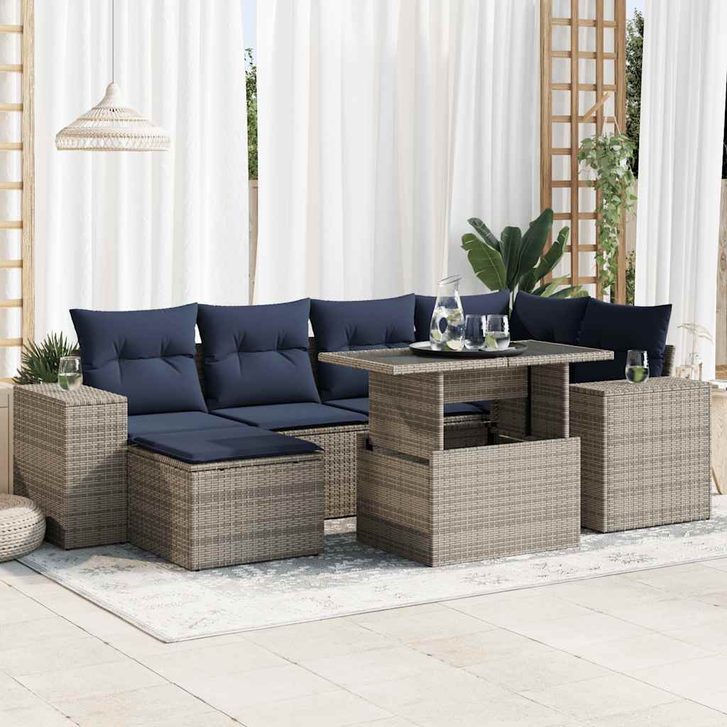 vidaXL Set Divano da Giardino 9pz con Cuscini Grigio Polyrattan Acacia