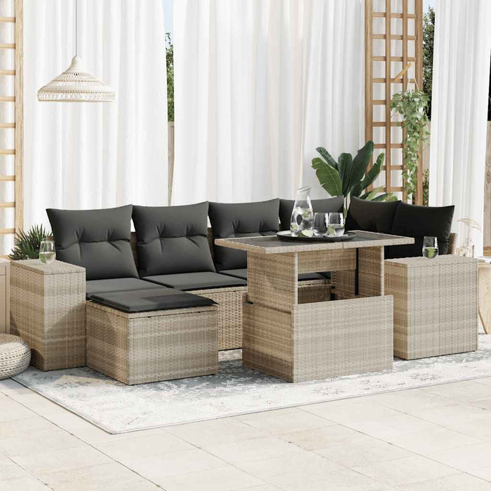 vidaXL Set Divani da Giardino 7pz con Cuscini Grigio Chiaro Polyrattan