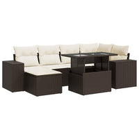 Set Divani da Giardino 7 pz con Cuscini Marrone in Polyrattan