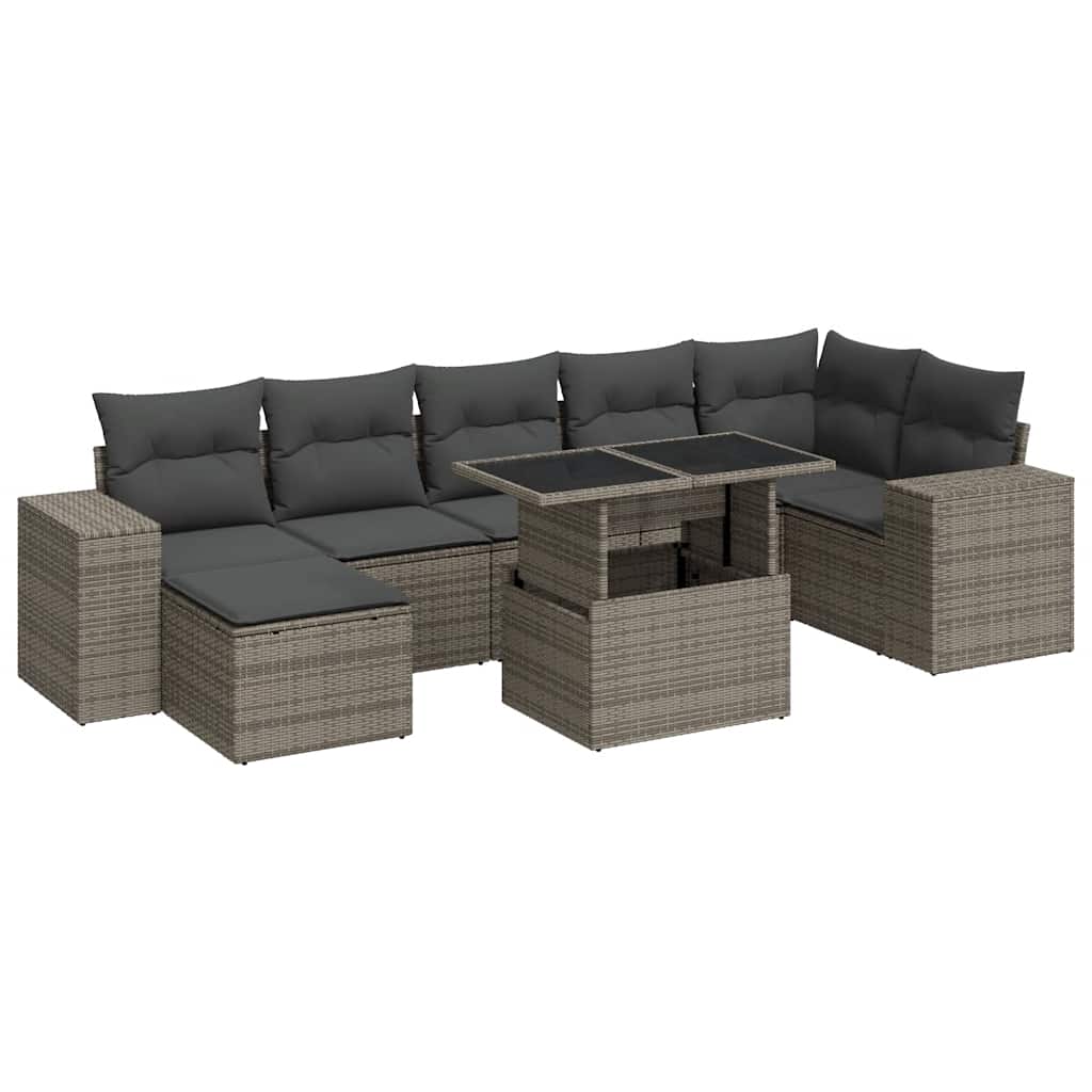 Set Divano da Giardino 8 pz con Cuscini Grigio in Polyrattan 3326841