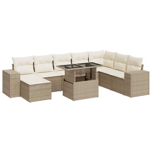 Set Divano da Giardino 9 pz con Cuscini Beige in Polyrattan 3326849
