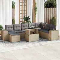 Set Divano da Giardino 9 pz con Cuscini Beige in Polyrattan 3326850