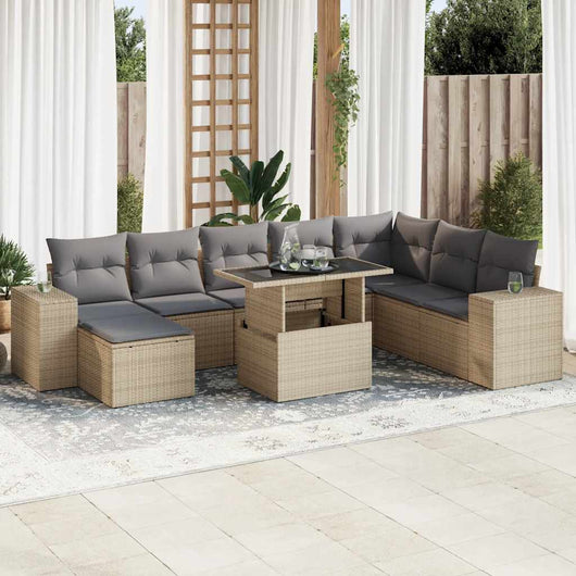 vidaXL Set Divano da Giardino 9 pz con Cuscini Beige in Polyrattan