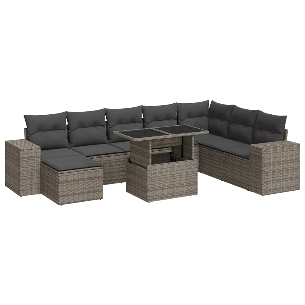 vidaXL Set Divano da Giardino 9 pz con Cuscini Grigio in Polyrattan
