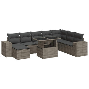 vidaXL Set Divano da Giardino 9 pz con Cuscini Grigio in Polyrattan