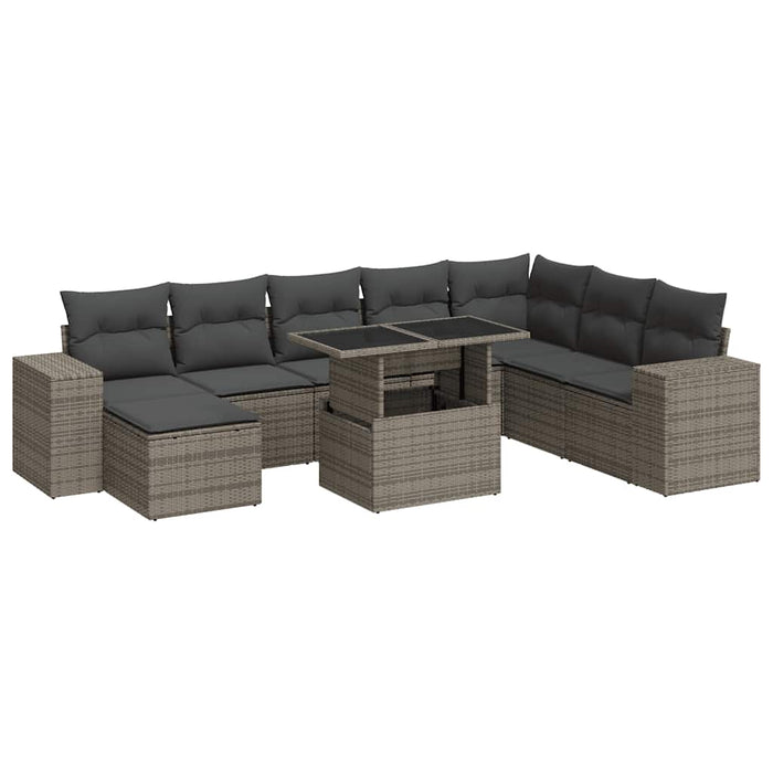 vidaXL Set Divano da Giardino 9 pz con Cuscini Grigio in Polyrattan