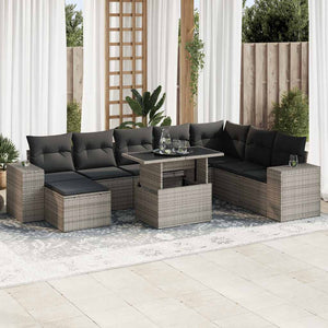 vidaXL Set Divano da Giardino 9 pz con Cuscini Grigio in Polyrattan