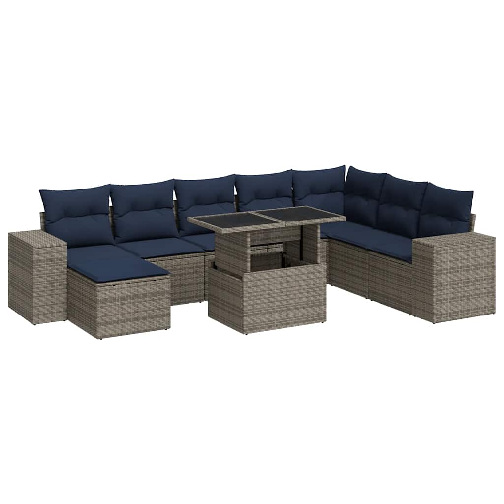 vidaXL Set Divano da Giardino 9pz con Cuscini Grigio Polyrattan Acacia