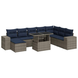 vidaXL Set Divano da Giardino 9pz con Cuscini Grigio Polyrattan Acacia