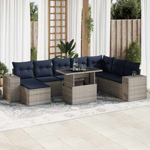 vidaXL Set Divano da Giardino 9pz con Cuscini Grigio Polyrattan Acacia