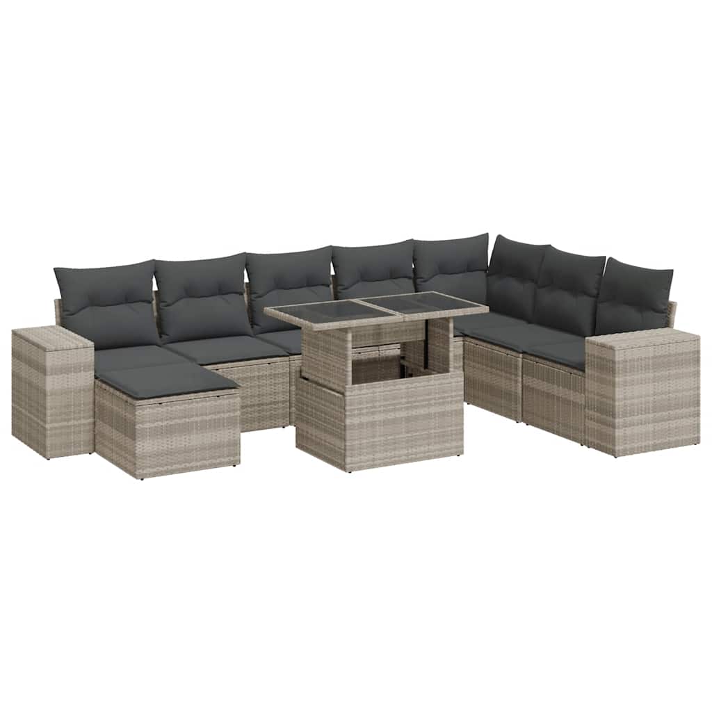 vidaXL Set Divano da Giardino 9pz con Cuscini Grigio Chiaro Polyrattan