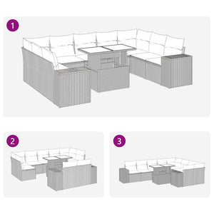 Set Divani Giardino 10pz con Cuscini Nero in Polyrattan Acacia 3326858