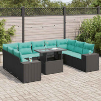 Set Divani Giardino 10pz con Cuscini Nero in Polyrattan Acacia 3326858